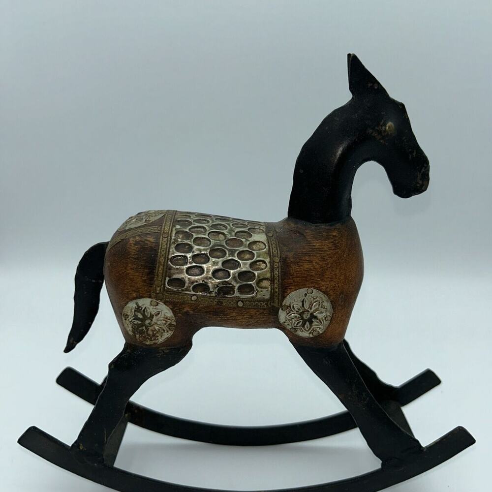 Decorative Folk Art Rocking Horse Metal Sculpture Boho
